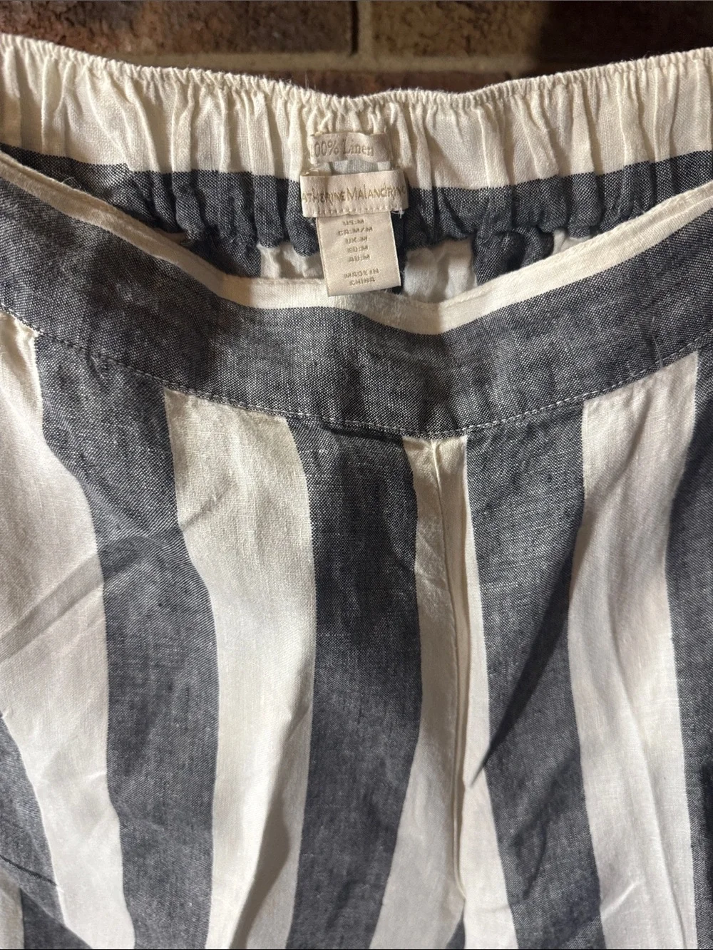 Women Striped Linen-Blend Wide Leg Pants - White & Gray